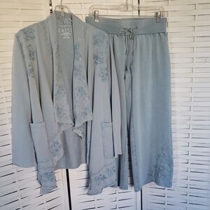 Women's Blue Embroidered Sleepwear Set